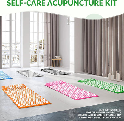 Acupressure Mat and Pillow Set for Back/Neck Pain, Acupuncture Products to Relieve Muscle Fatigue, Improve Insomnia for Sedentary People, Acupuncture Eases Stress, Massage Mat, Pink