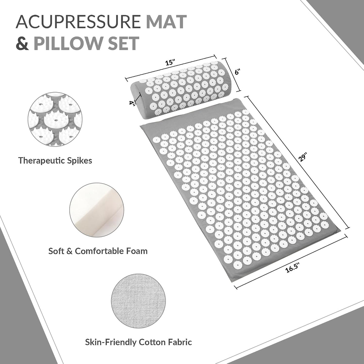 Acupressure Mat and Pillow Set for Back/Neck Pain, Acupuncture Products to Relieve Muscle Fatigue, Improve Insomnia for Sedentary People, Acupuncture Eases Stress, Massage Mat, Pink