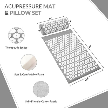 Acupressure Mat and Pillow Set for Back/Neck Pain, Acupuncture Products to Relieve Muscle Fatigue, Improve Insomnia for Sedentary People, Acupuncture Eases Stress, Massage Mat, Pink
