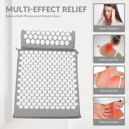 Acupressure Mat and Pillow Set for Back/Neck Pain, Acupuncture Products to Relieve Muscle Fatigue, Improve Insomnia for Sedentary People, Acupuncture Eases Stress, Massage Mat, Pink