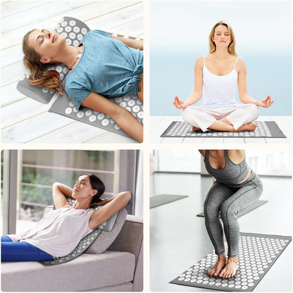Acupressure Mat and Pillow Set for Back/Neck Pain, Acupuncture Products to Relieve Muscle Fatigue, Improve Insomnia for Sedentary People, Acupuncture Eases Stress, Massage Mat, Pink