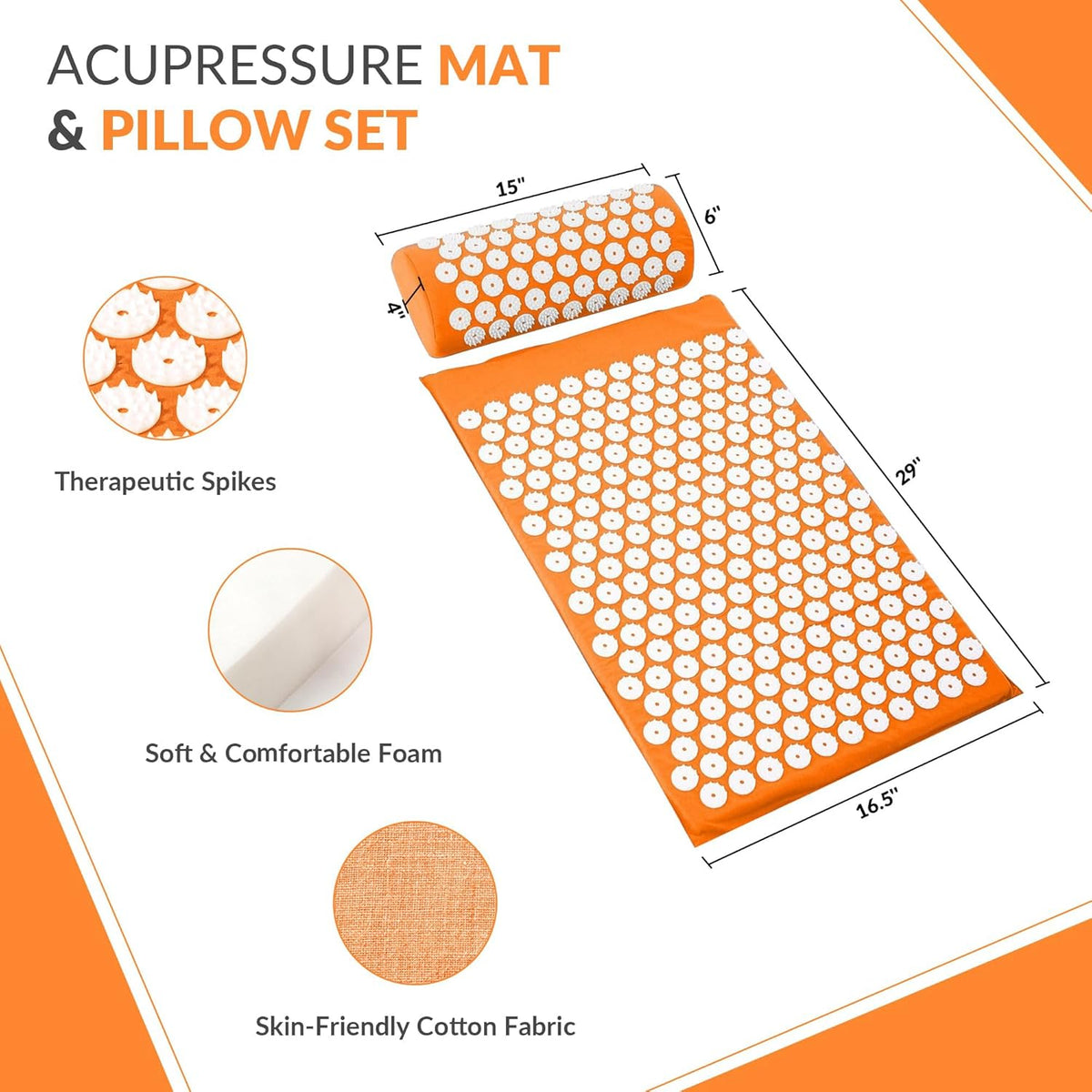 Acupressure Mat and Pillow Set for Back/Neck Pain, Acupuncture Products to Relieve Muscle Fatigue, Improve Insomnia for Sedentary People, Acupuncture Eases Stress, Massage Mat, Pink