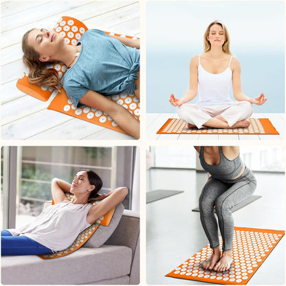Acupressure Mat and Pillow Set for Back/Neck Pain, Acupuncture Products to Relieve Muscle Fatigue, Improve Insomnia for Sedentary People, Acupuncture Eases Stress, Massage Mat, Pink