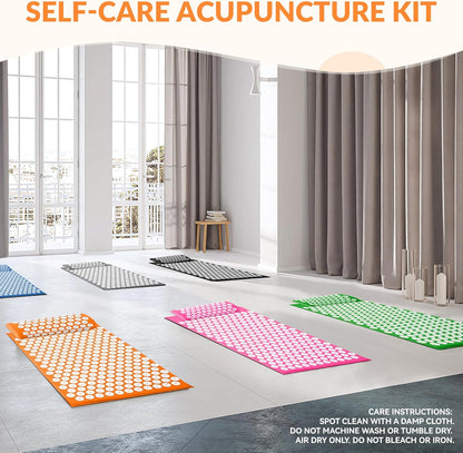 Acupressure Mat and Pillow Set for Back/Neck Pain, Acupuncture Products to Relieve Muscle Fatigue, Improve Insomnia for Sedentary People, Acupuncture Eases Stress, Massage Mat, Pink