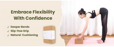"FULANA Natural Cork Yoga Blocks (2-Pack) - High Density, Non-Slip Surface, Eco-Friendly (Women)(men) Yoga Accessories - 9x6x3 inches - Ideal Support for Yoga, Pilates, Stretching"
