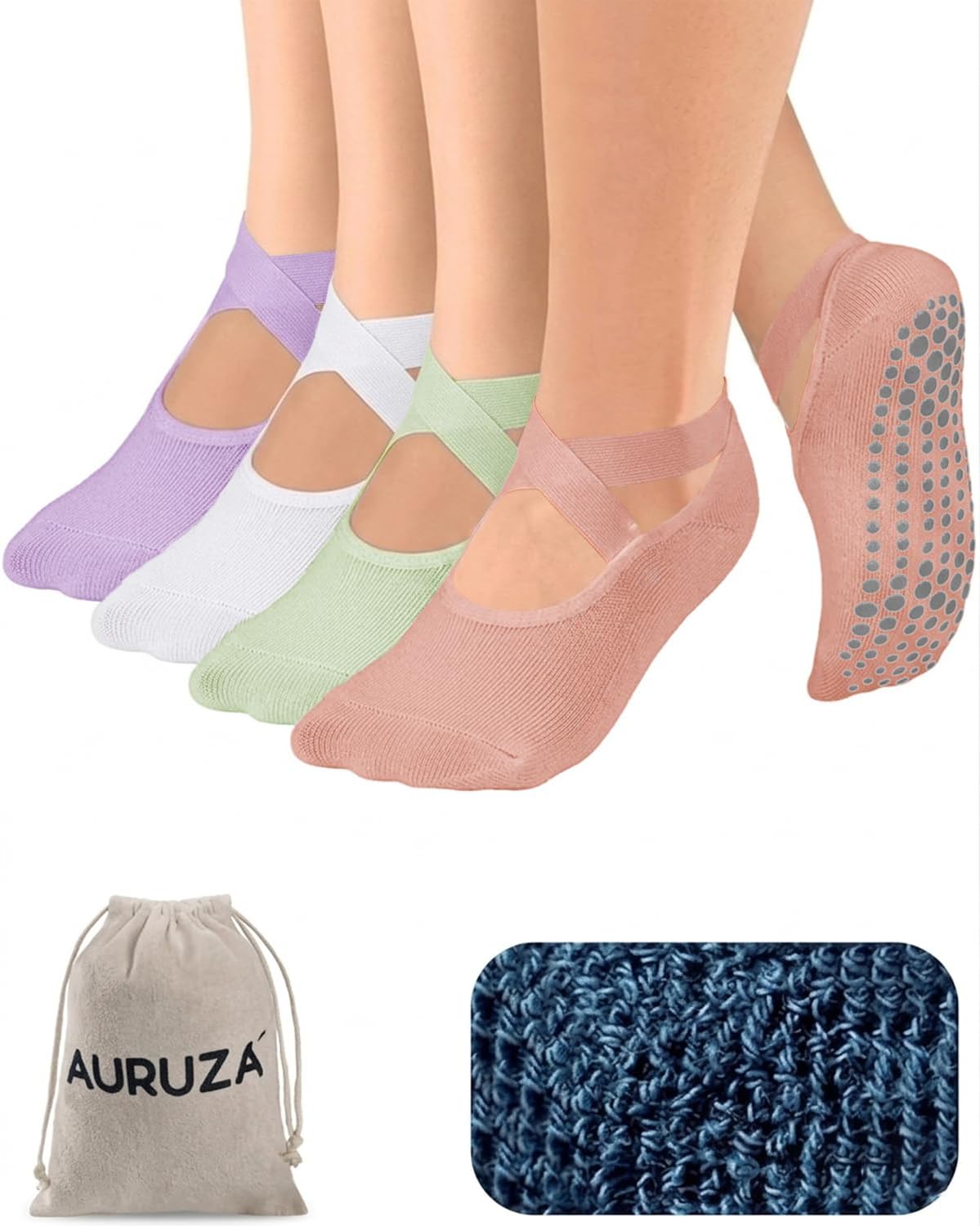Pilates Grip Socks for Women Non Slip Skid Yoga Socks with Grips Straps for Ballet Dance Workout Gripper Sock