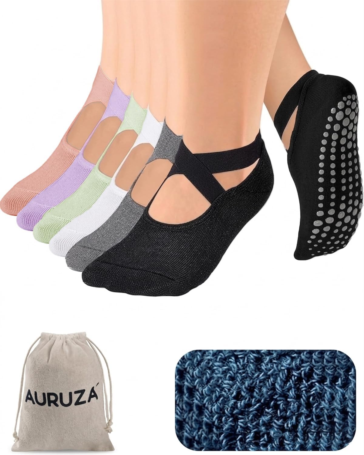 Pilates Grip Socks for Women Non Slip Skid Yoga Socks with Grips Straps for Ballet Dance Workout Gripper Sock
