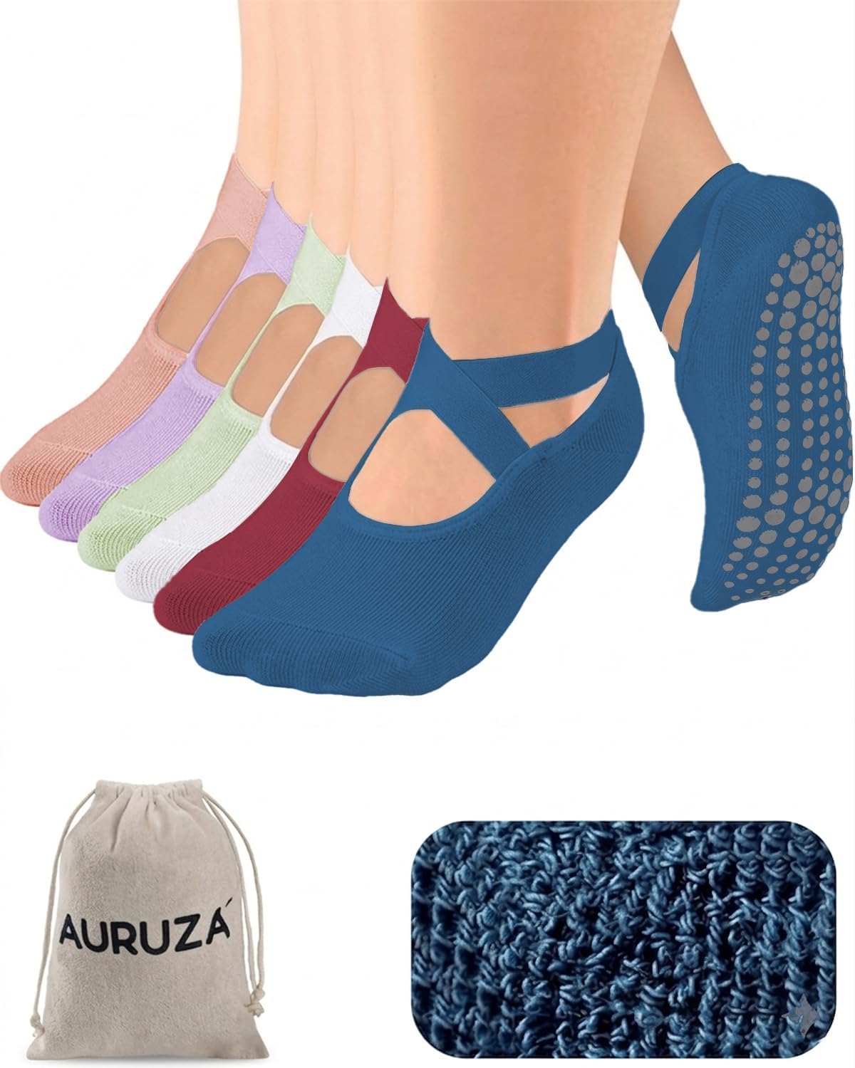 Pilates Grip Socks for Women Non Slip Skid Yoga Socks with Grips Straps for Ballet Dance Workout Gripper Sock