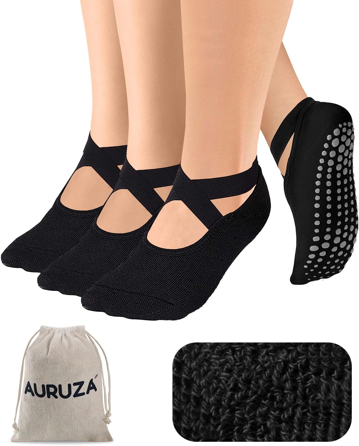 Pilates Grip Socks for Women Non Slip Skid Yoga Socks with Grips Straps for Ballet Dance Workout Gripper Sock
