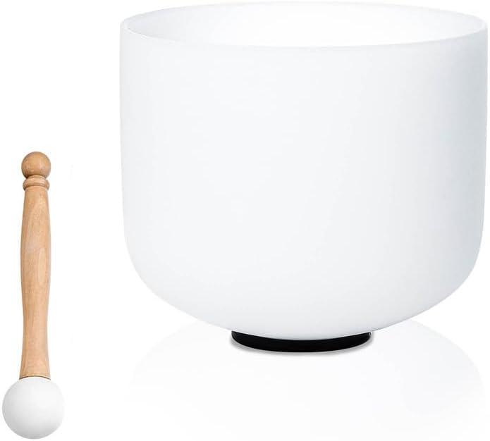 8 inch White C Note Root Chakra Quartz Crystal Singing Bowl, for Healing Mindfulness Meditation Yoga Sound Baths, with Rubber Mallet O-ring