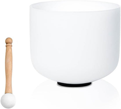 8 inch White C Note Root Chakra Quartz Crystal Singing Bowl, for Healing Mindfulness Meditation Yoga Sound Baths, with Rubber Mallet O-ring