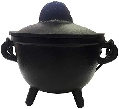 New Age Imports, Inc. Cast Iron Cauldron w/handle & lid, ideal for smudging, incense burning, ritual purpose, decoration, halloween decoration, candle holder, etc. (Pot Style 4" Dia (BR90))