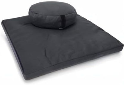 Meditation Cushion Mat Set HEMP - Large Oval Zafu Floor Pillow Organic Buckwheat Pillow + Cotton Filled HEMP Zabuton Prayer Pad - Meditation Pillow Yoga Knee Pad Made in USA - 18" Oval, NATURAL Hemp
