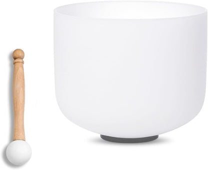 8 inch White C Note Root Chakra Quartz Crystal Singing Bowl, for Healing Mindfulness Meditation Yoga Sound Baths, with Rubber Mallet O-ring