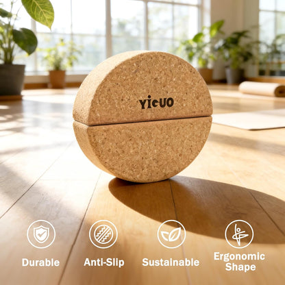 YIGUO Cork Yoga Blocks, Half Moon Calf Stretcher for Plantar Fasciitis Relief, Yoga Block for Balance & Mobility, Calf Raise Block