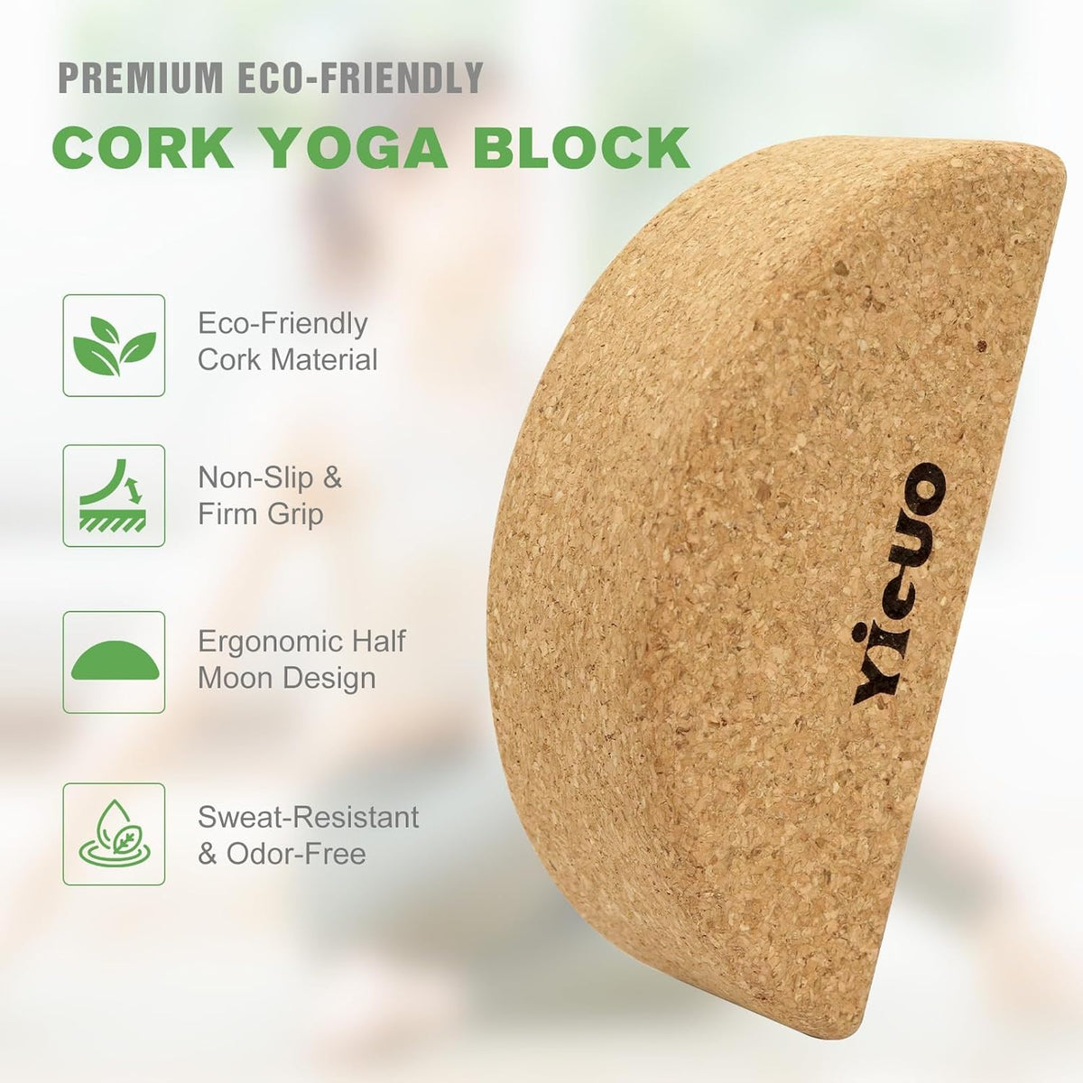 YIGUO Cork Yoga Blocks, Half Moon Calf Stretcher for Plantar Fasciitis Relief, Yoga Block for Balance & Mobility, Calf Raise Block