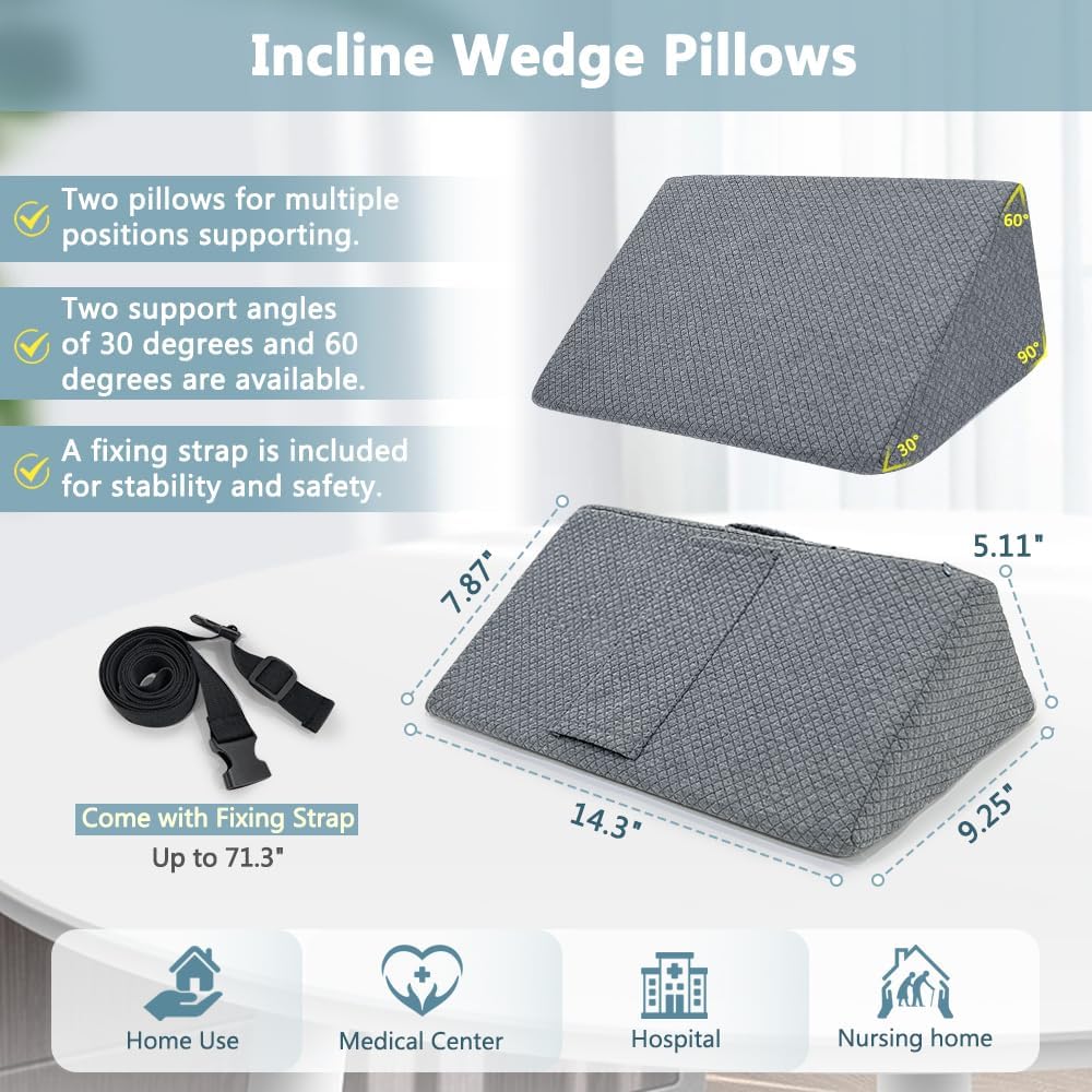 Positioning Wedge Pillow for Side Sleeping Bed Wedges for Adults (2 in 1) Bed Sore Turning Wedges for Elderly Foam Incline Positioning Pillows for Bedridden After Surgery