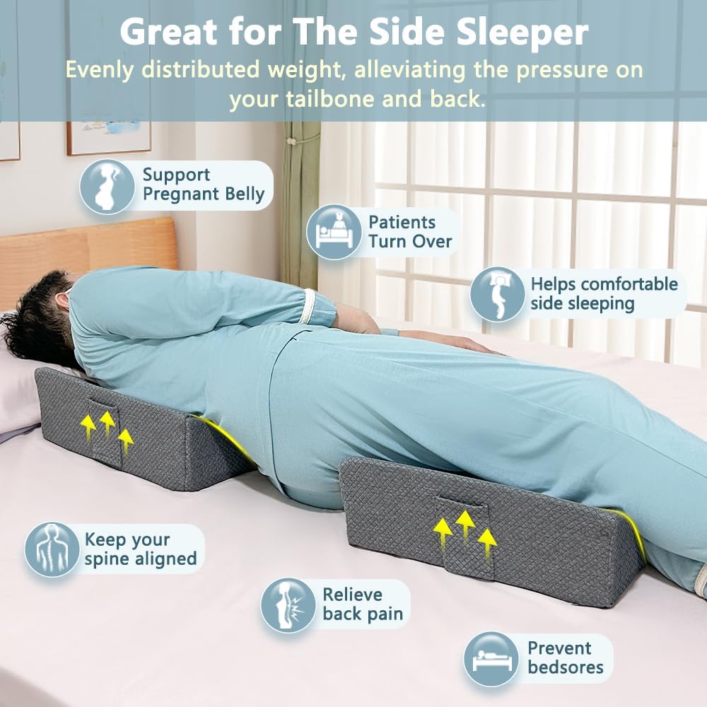 Positioning Wedge Pillow for Side Sleeping Bed Wedges for Adults (2 in 1) Bed Sore Turning Wedges for Elderly Foam Incline Positioning Pillows for Bedridden After Surgery