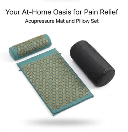Acupressure Mat and Pillow Set – Flexible Acupressure Spikes for Back, Neck and Shoulder Pain Relief, Essential Acupressure Mat for Home Therapy, Includes Carry Bag