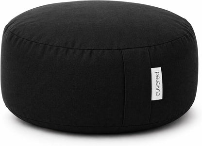 Meditation Cushion - 15" Buckwheat Pillow with Removable Cotton Cover and Carry Handle - Round Floor Cushion for Yoga, Meditation, Pilates, and Floor Sitting - Meditation Pillow by Cuvered