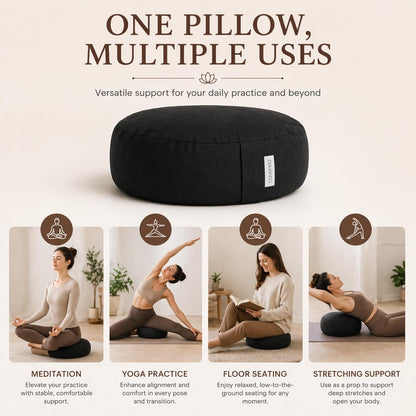 Meditation Cushion - 15" Buckwheat Pillow with Removable Cotton Cover and Carry Handle - Round Floor Cushion for Yoga, Meditation, Pilates, and Floor Sitting - Meditation Pillow by Cuvered