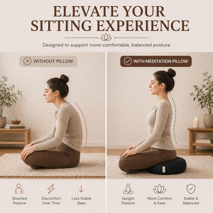Meditation Cushion - 15" Buckwheat Pillow with Removable Cotton Cover and Carry Handle - Round Floor Cushion for Yoga, Meditation, Pilates, and Floor Sitting - Meditation Pillow by Cuvered