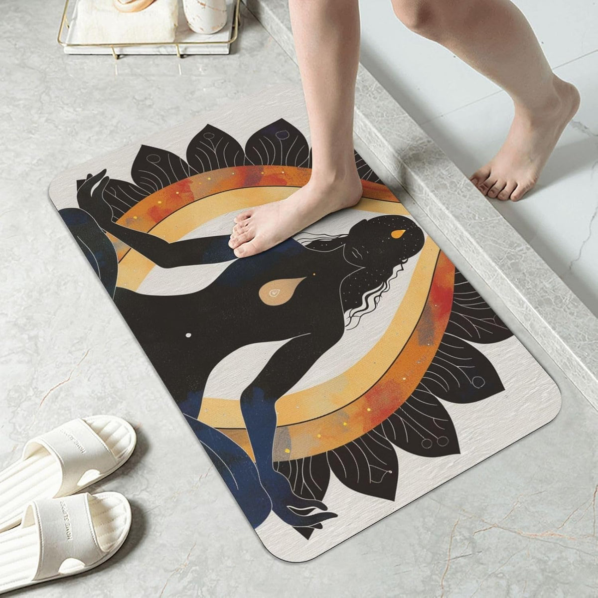 Yoga Meditation Printed Rounded Corner Diatomaceous Doormat 31.5x19.7 Inch Bath Mat Rug Non Slip Shower Floor Mat, Absorbent Bathroom Rugs Mat for Anti Slip Shower Mat, Housewarming Gift