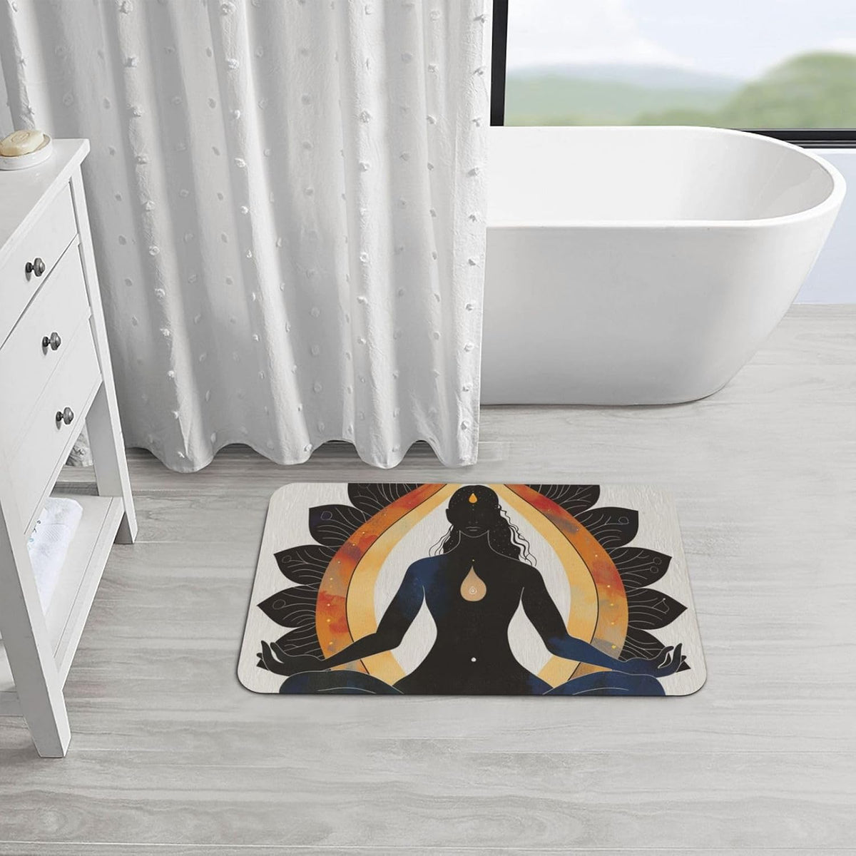 Yoga Meditation Printed Rounded Corner Diatomaceous Doormat 31.5x19.7 Inch Bath Mat Rug Non Slip Shower Floor Mat, Absorbent Bathroom Rugs Mat for Anti Slip Shower Mat, Housewarming Gift