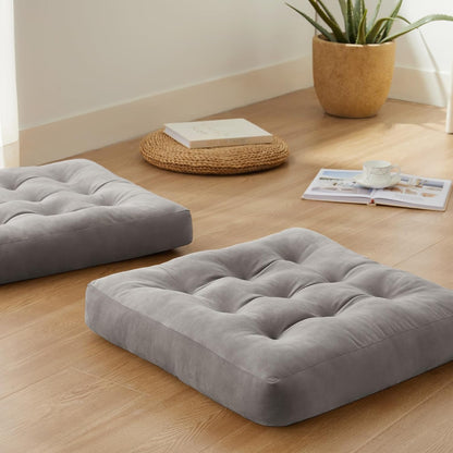 Meditation Floor Pillow Set of 2, Square Large Pillows Seating for Adults, Meditation Cushion Pillow,Tufted Corduroy Cushion for Tatami Living Room or Yoga, Light Gray, 22x22 Inch