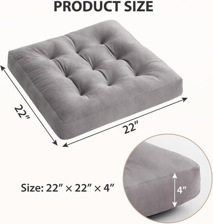 Meditation Floor Pillow Set of 2, Square Large Pillows Seating for Adults, Meditation Cushion Pillow,Tufted Corduroy Cushion for Tatami Living Room or Yoga, Light Gray, 22x22 Inch
