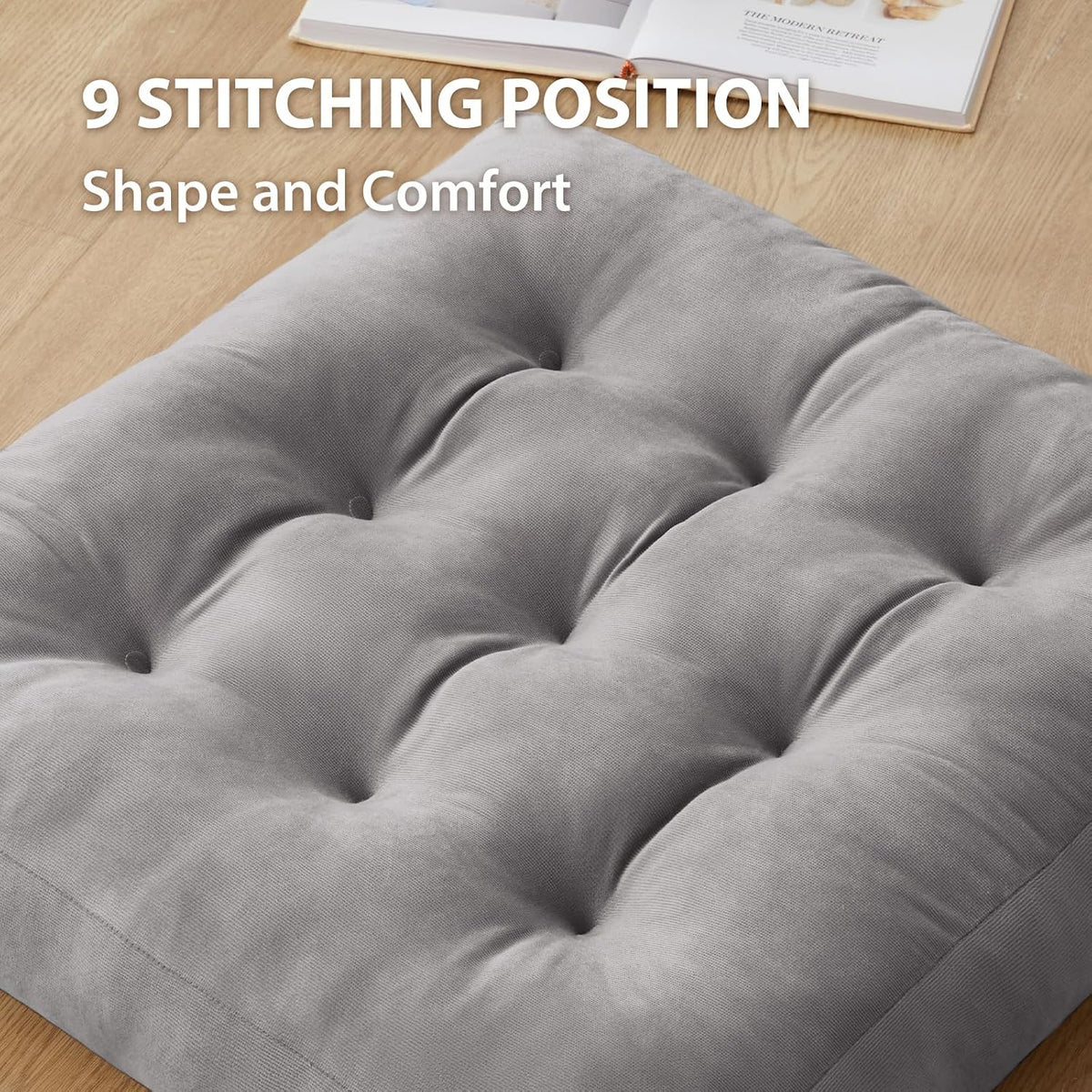 Meditation Floor Pillow Set of 2, Square Large Pillows Seating for Adults, Meditation Cushion Pillow,Tufted Corduroy Cushion for Tatami Living Room or Yoga, Light Gray, 22x22 Inch