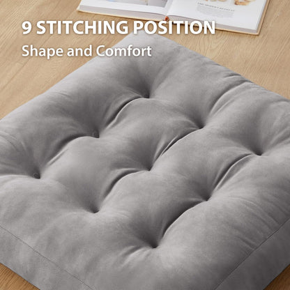 Meditation Floor Pillow Set of 2, Square Large Pillows Seating for Adults, Meditation Cushion Pillow,Tufted Corduroy Cushion for Tatami Living Room or Yoga, Light Gray, 22x22 Inch