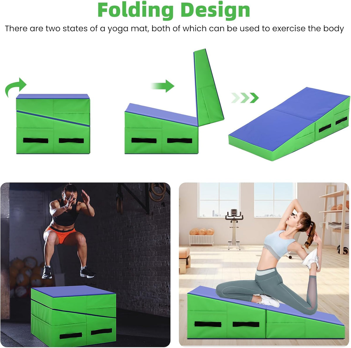 Gymnastics Mat Incline Tumbling Mats—Indoor/Outdoor Folding Cheese Wedge Mat with Non-Slip Surface & Handles for Kids Girls Training Exercise