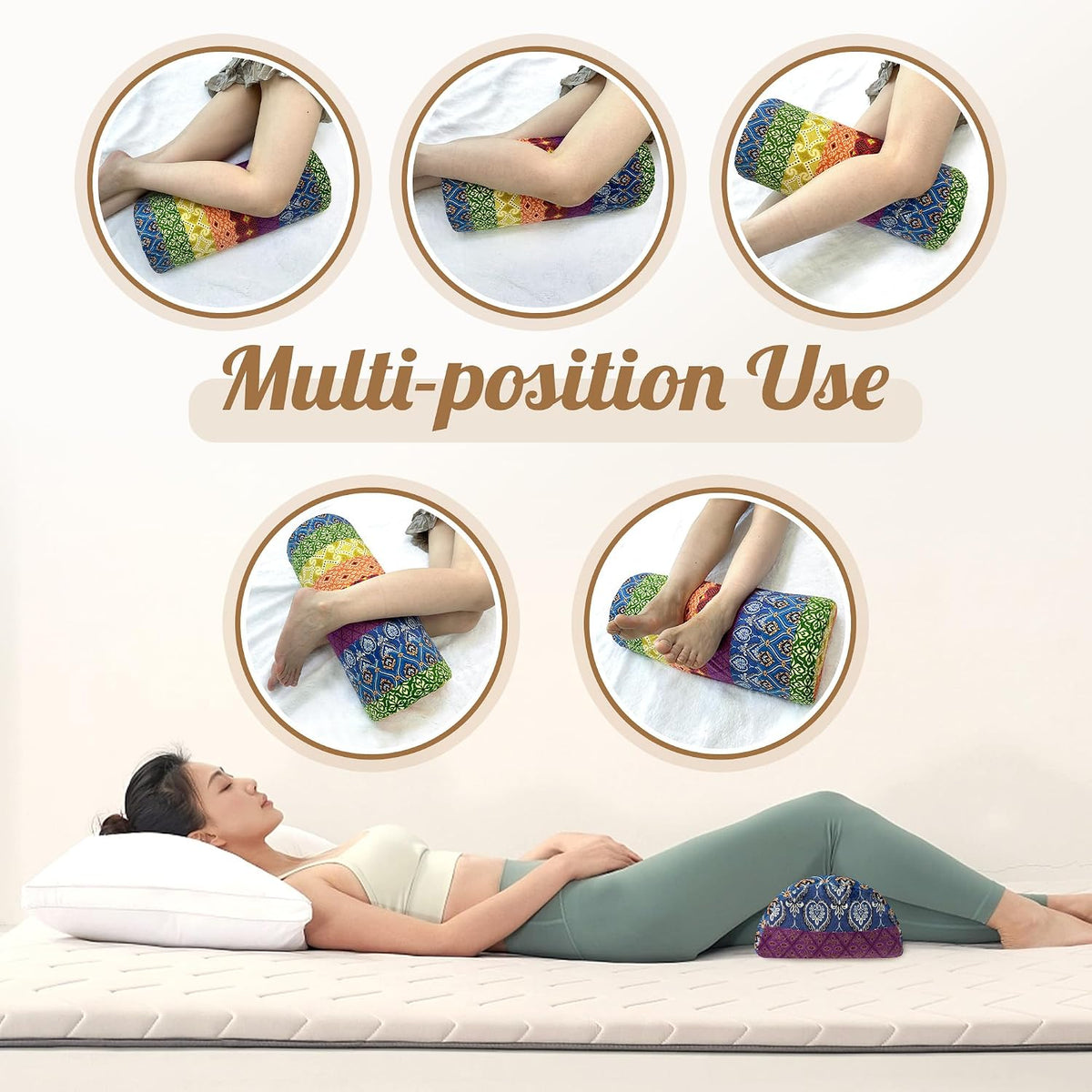 Knee Pillow for Back Sleeping – Half Moon Bolster Pillow for Under Knee While Sleeping Support, Leg & Back Pain Relief (21.5x9x5 Inches)