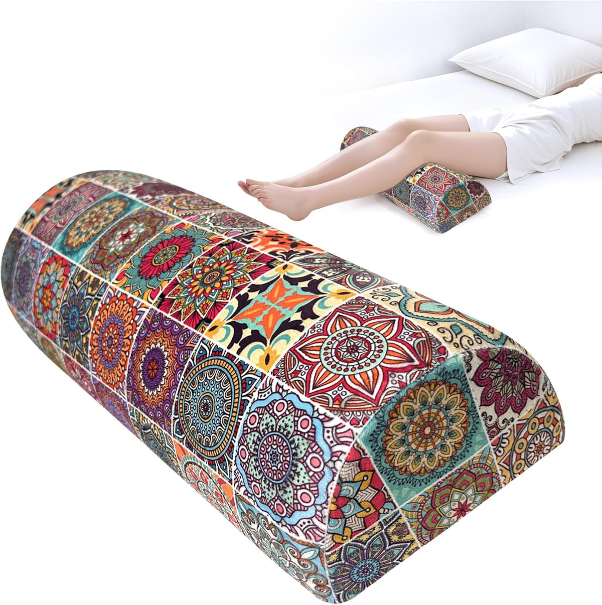Knee Pillow for Back Sleeping – Half Moon Bolster Pillow for Under Knee While Sleeping Support, Leg & Back Pain Relief (21.5x9x5 Inches)
