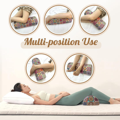 Knee Pillow for Back Sleeping – Half Moon Bolster Pillow for Under Knee While Sleeping Support, Leg & Back Pain Relief (21.5x9x5 Inches)