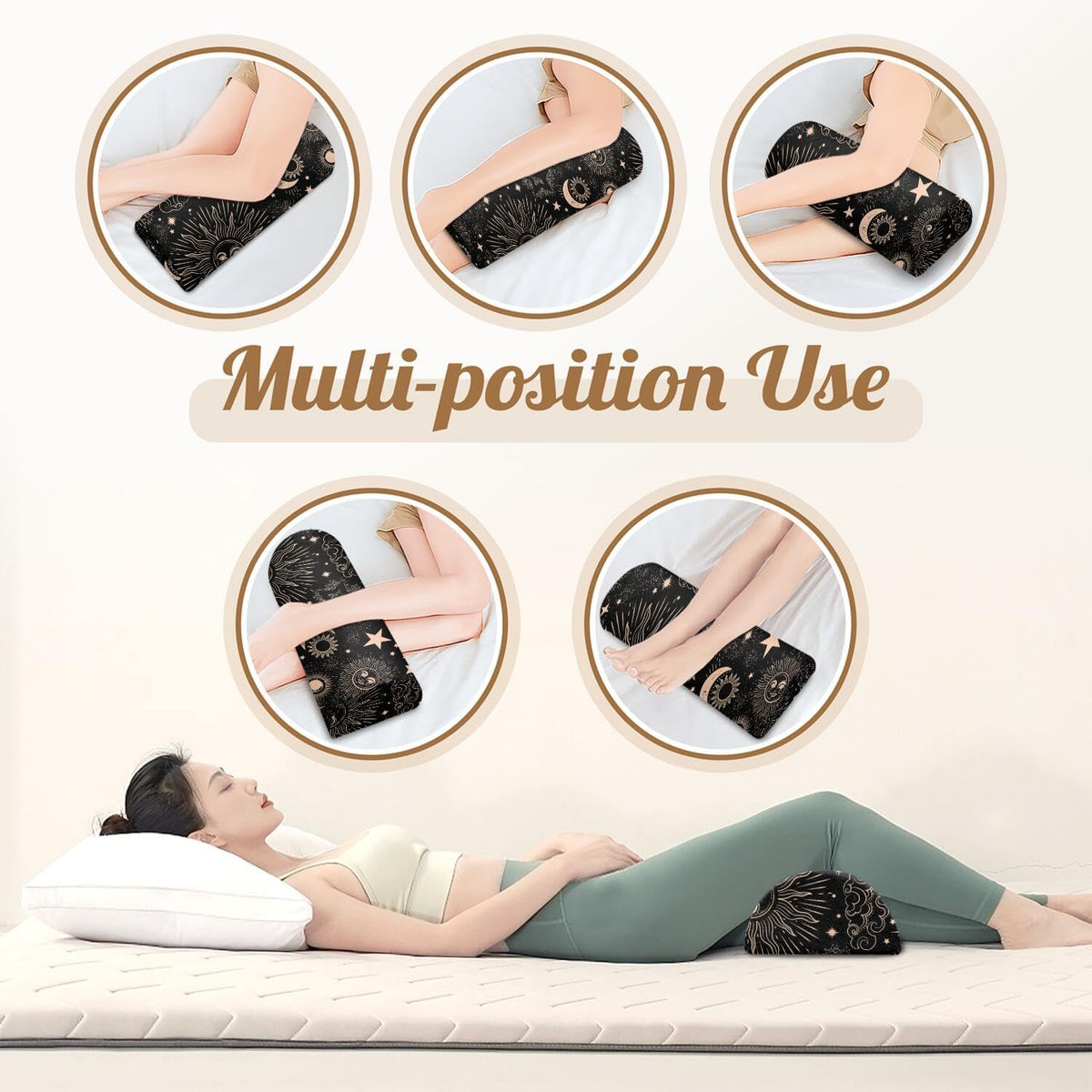 Knee Pillow for Back Sleeping – Half Moon Bolster Pillow for Under Knee While Sleeping Support, Leg & Back Pain Relief (21.5x9x5 Inches)