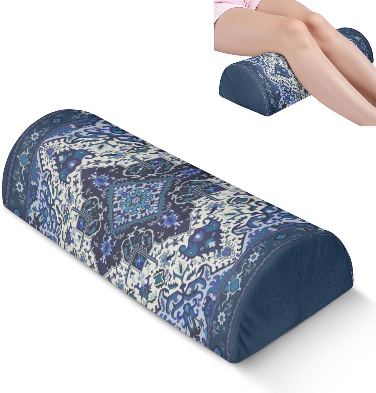 Knee Pillow for Back Sleeping – Half Moon Bolster Pillow for Under Knee While Sleeping Support, Leg & Back Pain Relief (21.5x9x5 Inches)