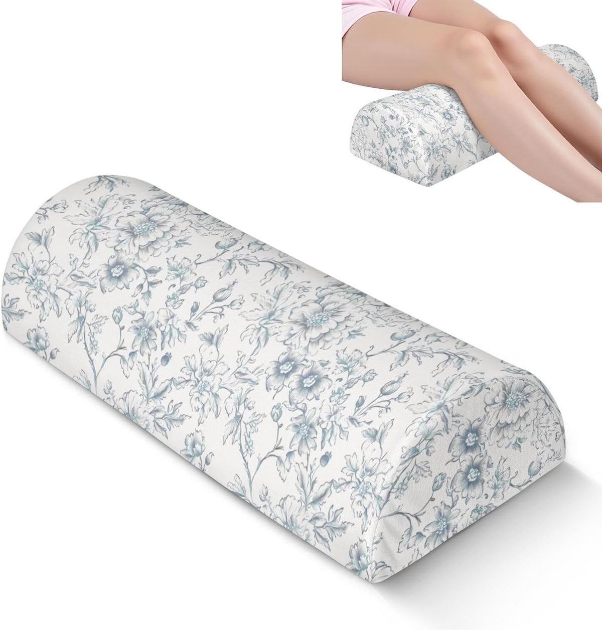 Knee Pillow for Back Sleeping – Half Moon Bolster Pillow for Under Knee While Sleeping Support, Leg & Back Pain Relief (21.5x9x5 Inches)