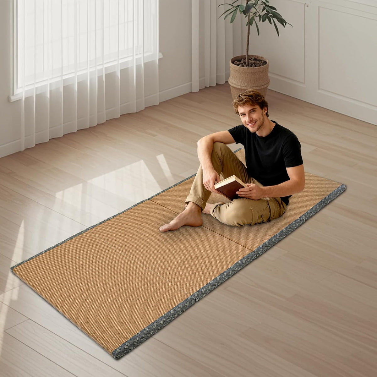 Traditional Tatami Mattress,40"x78" Collapsible Floor Meditation Mat,Natural Coconut Fiber Sleeping Futon for Beds Meditation Spaces Yoga Meditation Rooms