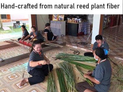 Handmade Woven Thai Beach Mat - Straw Ground Mat for Camping, Yoga, Meditation, Festivals, Concerts - Eco-friendly Reed - Foldable - 70 Inches x 35 Inches