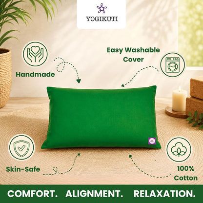 Iyengar Yoga Pillow (Green) | 100% Cotton Meditation & Yoga Cushion | Comfortable Floor & Kneeling Pillow for Restorative Yoga, Pranayama, Meditation & Stretching