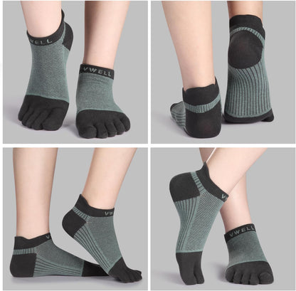 Cotton Toe Socks Five Finger Socks No Show Crew Athletic Running Socks 4 Pairs,Size 7-11