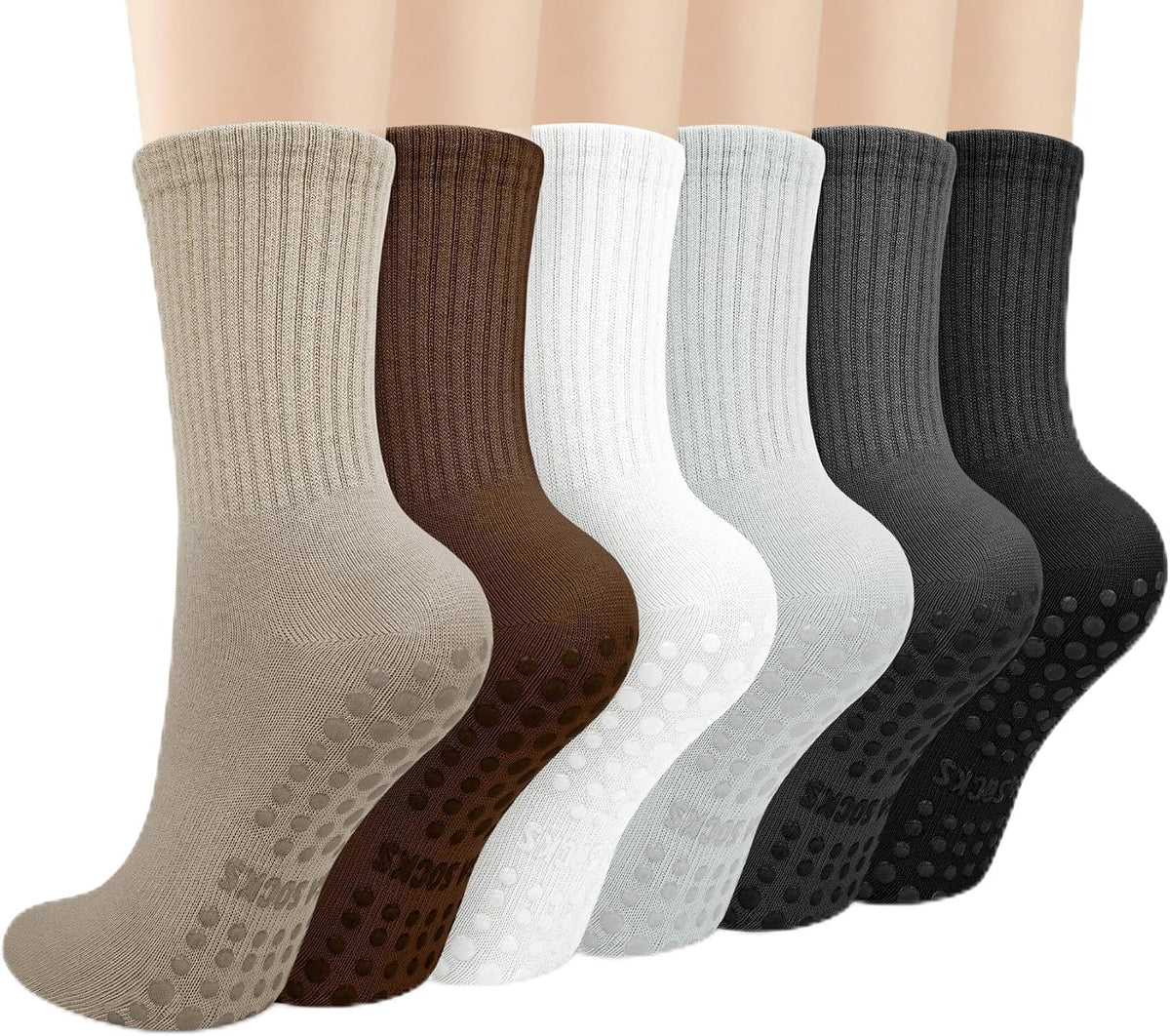 6 Pairs Pilates Socks with Grips for Women, Grip Non Slip Yoga Socks