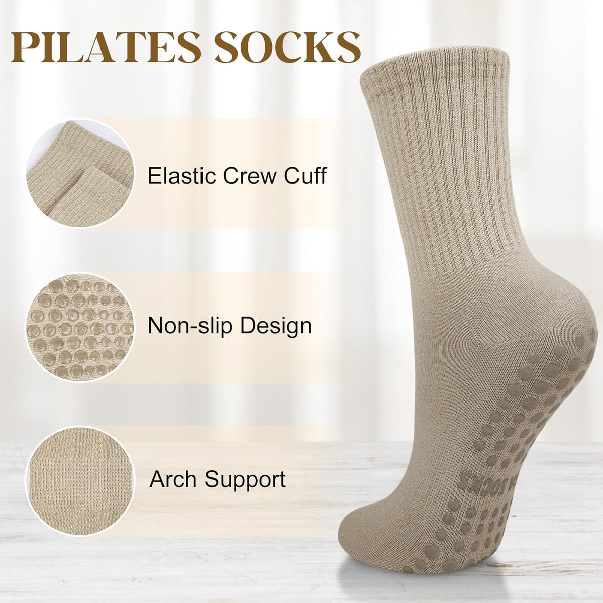 6 Pairs Pilates Socks with Grips for Women, Grip Non Slip Yoga Socks