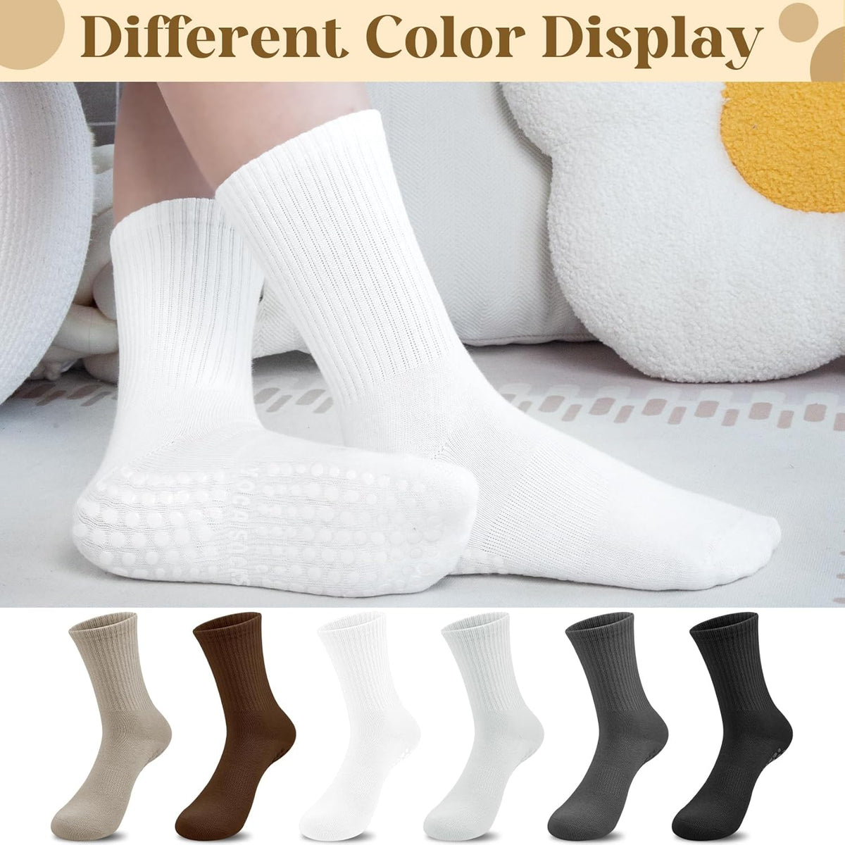 6 Pairs Pilates Socks with Grips for Women, Grip Non Slip Yoga Socks
