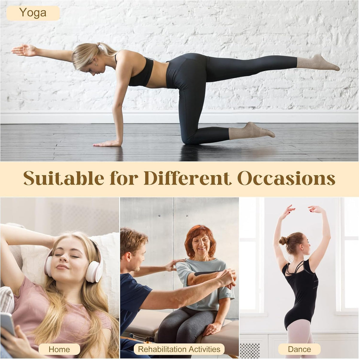 6 Pairs Pilates Socks with Grips for Women, Grip Non Slip Yoga Socks