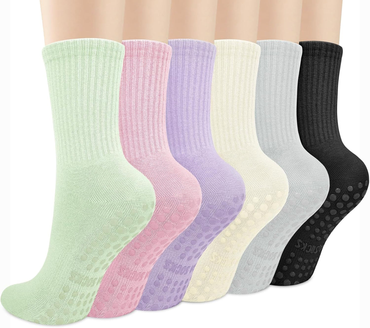 6 Pairs Pilates Socks with Grips for Women, Grip Non Slip Yoga Socks