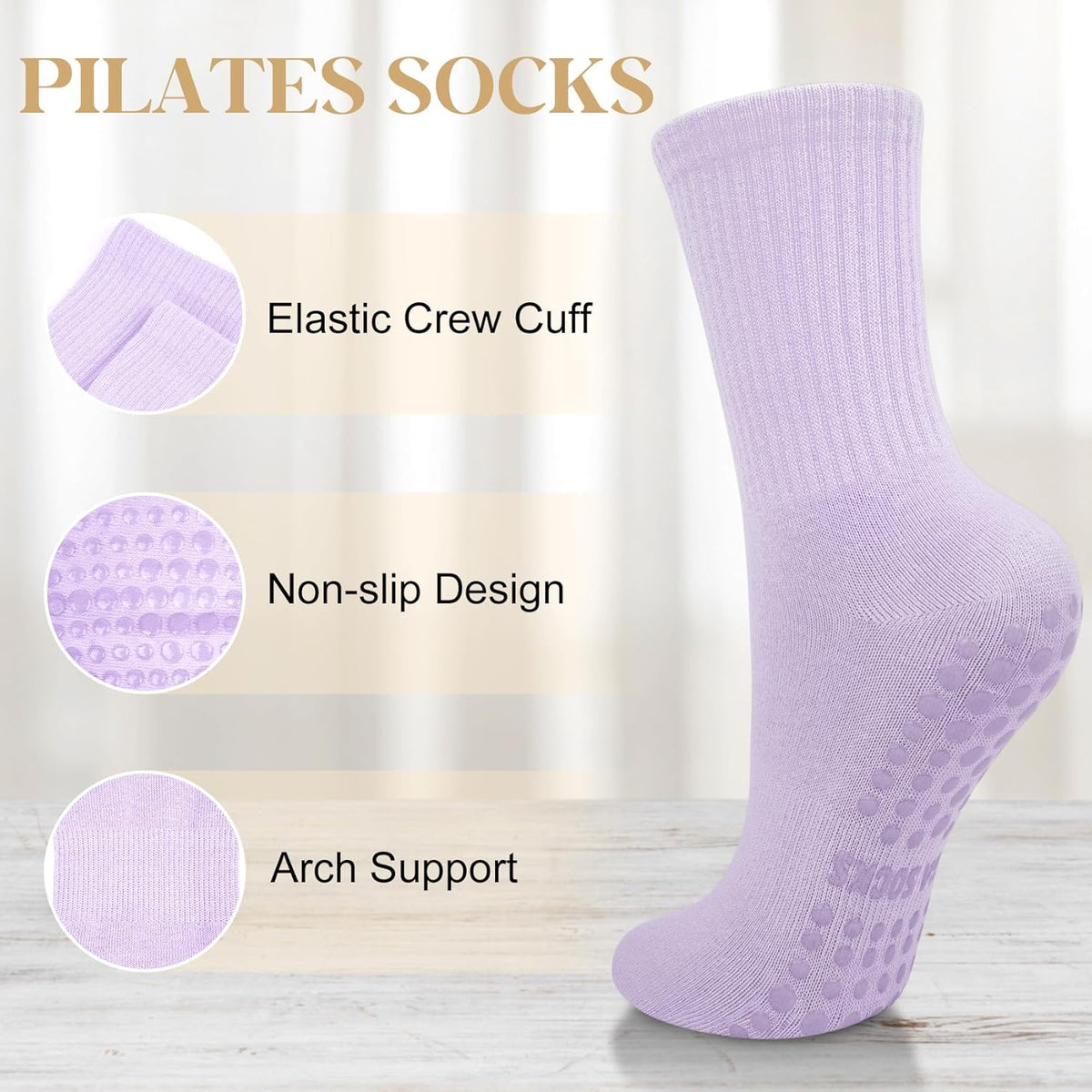 6 Pairs Pilates Socks with Grips for Women, Grip Non Slip Yoga Socks