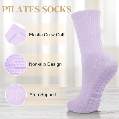 6 Pairs Pilates Socks with Grips for Women, Grip Non Slip Yoga Socks